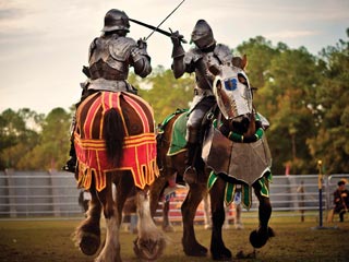 Knights on horses jousting