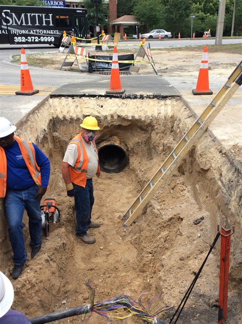 People building drainage