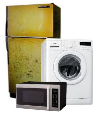 images of a fridge, washer, and microwave